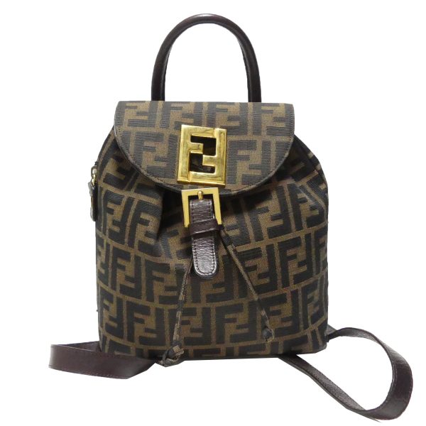 8081000042476 1 Fendi Zucca Pattern Canvas Backpack Brown