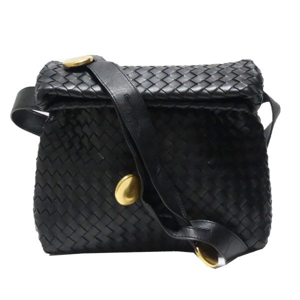 8081000053342 1 Bottega Veneta Intrecciato The Fold Black Leather Shoulder Bag