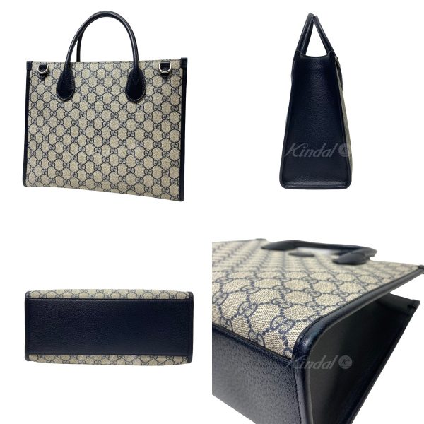 8082000238647 2 Gucci GG Pattern Tote Bag Gray Navy