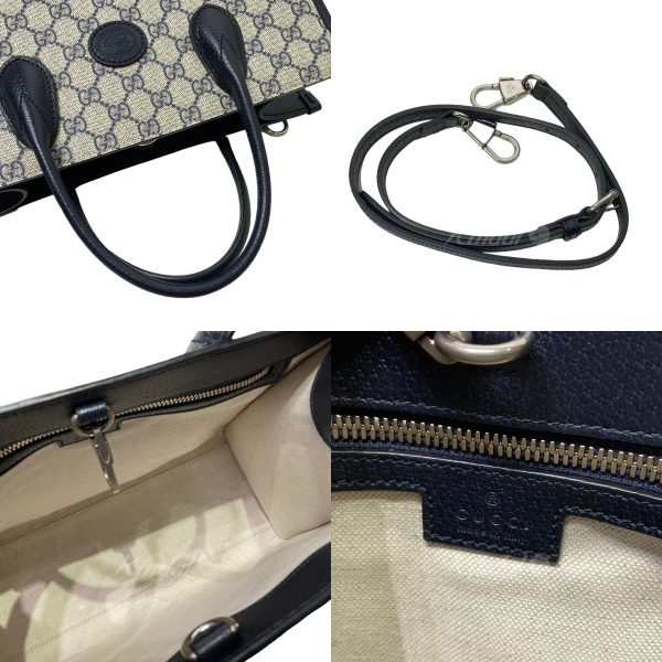 8082000238647 3 Gucci GG Pattern Tote Bag Gray Navy