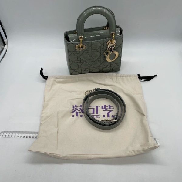 9130164B 7C17 4024 8624 FBDDD9CAB40F 1 105 c Lady Dior Small Grey Patent Leather with Strap