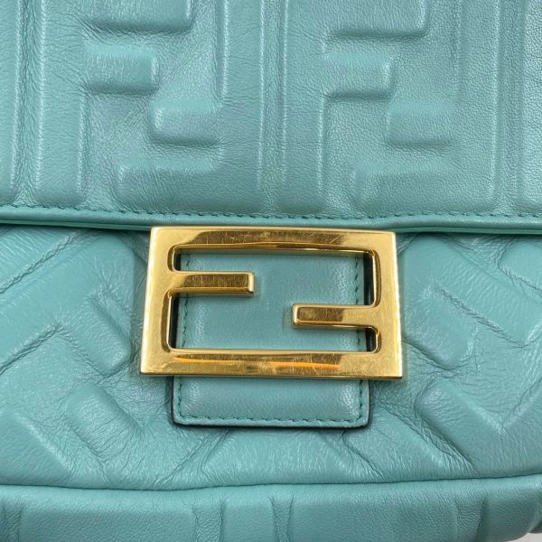 A1ACA84B 2706 4E00 8FDA 0843FAF539D9 FENDI Baguette Turquoise Leather 3D FF Motif Crossbody bag