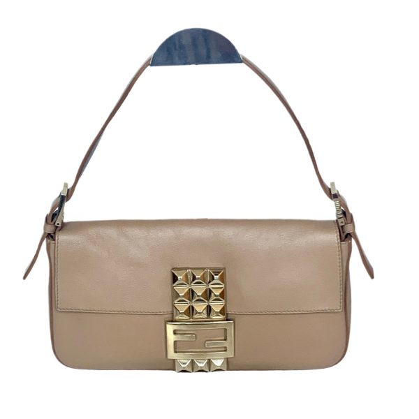 Fendi Fendi Baguette Beige Leather with Gold Studded Metal Buckle