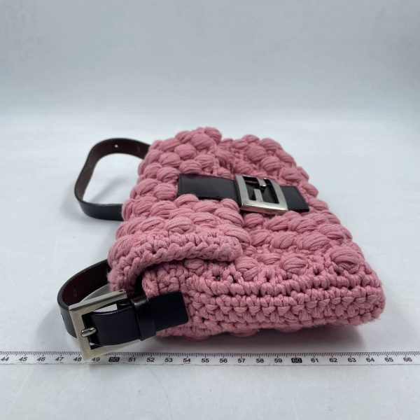 Wool Fendi Baguette Bag Pink Wool Pompom Shoulder Bag