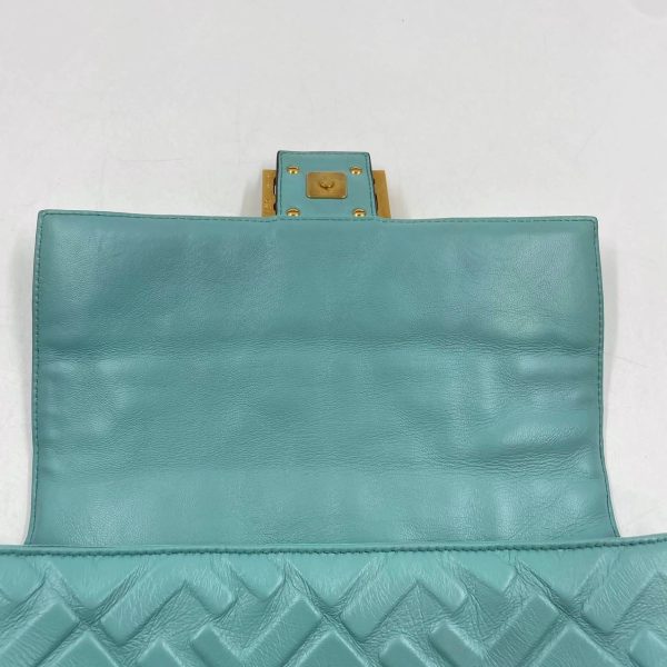 B5D5B432 CB9C 4FEA BA65 A80865899455 FENDI Baguette Turquoise Leather 3D FF Motif Crossbody bag