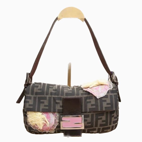 Fendi FENDI Baguette Zucca Print with Flower Embroidery