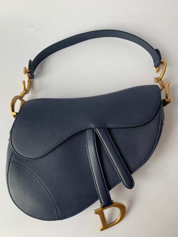 C69C27CE 94F3 4892 AF8E 1973C2E696A4 Dior Saddle Blue Medium Grained Leather Handbag Only