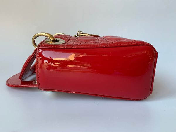 C8D6064C 2200 4832 B471 96973AEB1F3D Lady Dior Patent Leather Red Mini handbag with gold hardware