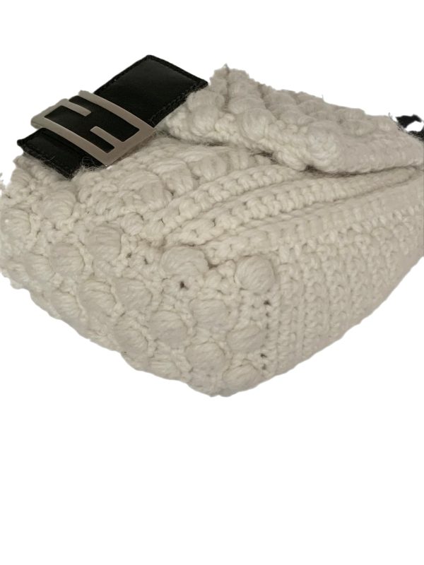 White Fendi Mamma Baguette White Wool Pom pom