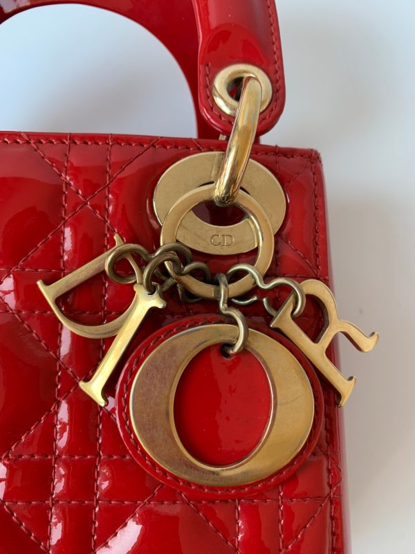 D8BEB02B A9FE 4586 856F 2C301C4AFD4D Lady Dior Patent Leather Red Mini handbag with gold hardware