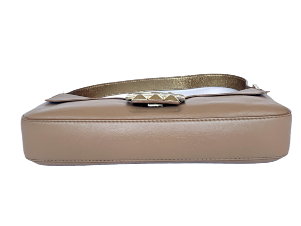 E273F742 928A 4D9C 87F5 66D49E90F24B 1 102 a Fendi Baguette Beige Leather with Gold Studded Metal Buckle