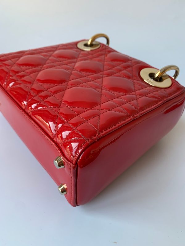 F6C73498 8C17 431B 88AF 85090C01815A Lady Dior Patent Leather Red Mini handbag with gold hardware