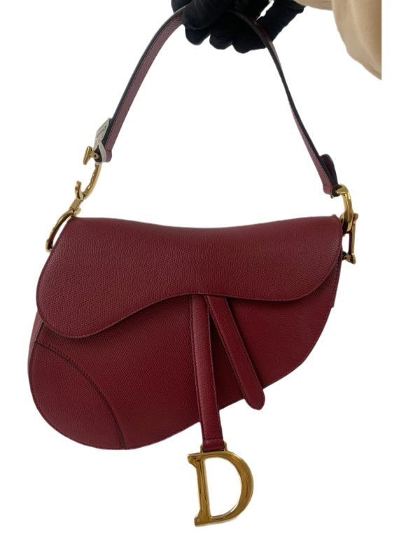 Dior Dior Saddle Red Medium Grained Leather Shoulder Bag