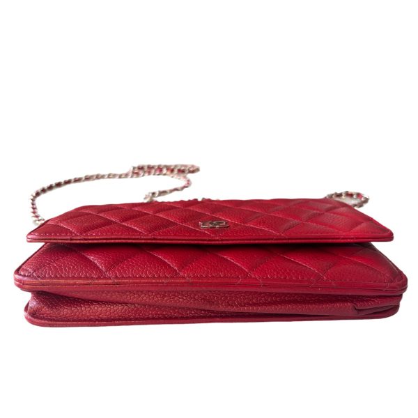 Leather Chanel Wallet on Chain Classic Flap Red Caviar Leather