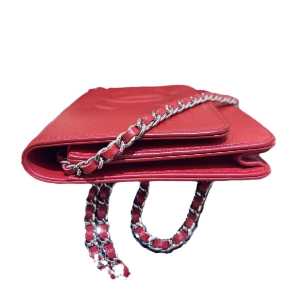 Leather Chanel Wallet on Chain WOC Double CC Red Caviar Leather