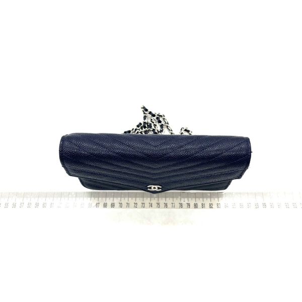 IMG 1078 Chanel Chevron Wallet on Chain Navy Caviar Leather with Silver Hardware