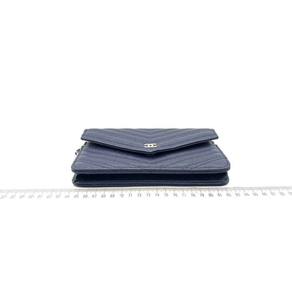 IMG 1079 Chanel Chevron Wallet on Chain Navy Caviar Leather with Silver Hardware