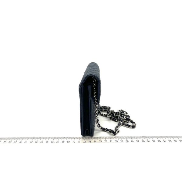 IMG 1080 Chanel Chevron Wallet on Chain Navy Caviar Leather with Silver Hardware