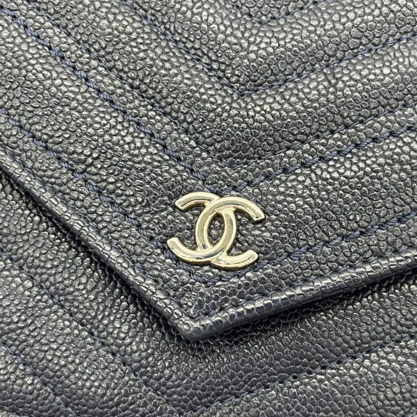 IMG 1086 Chanel Chevron Wallet on Chain Navy Caviar Leather with Silver Hardware