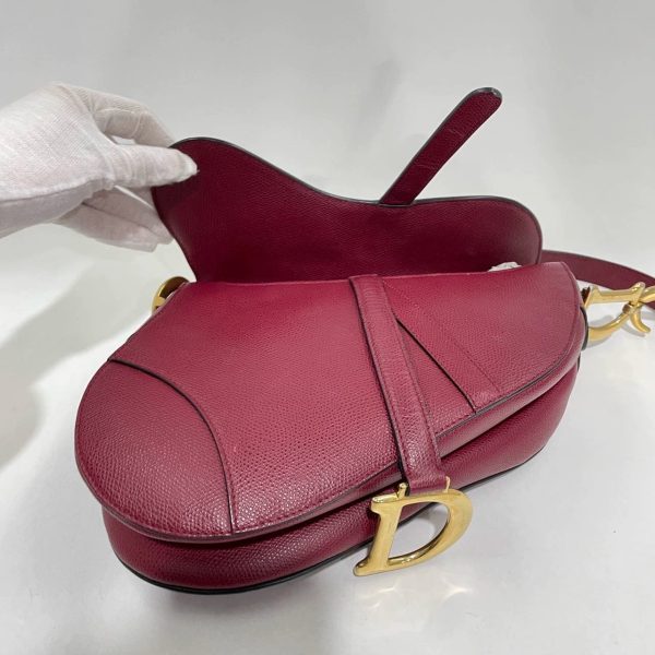 IMG 1204 Dior Saddle Red Medium Grained Leather Shoulder Bag