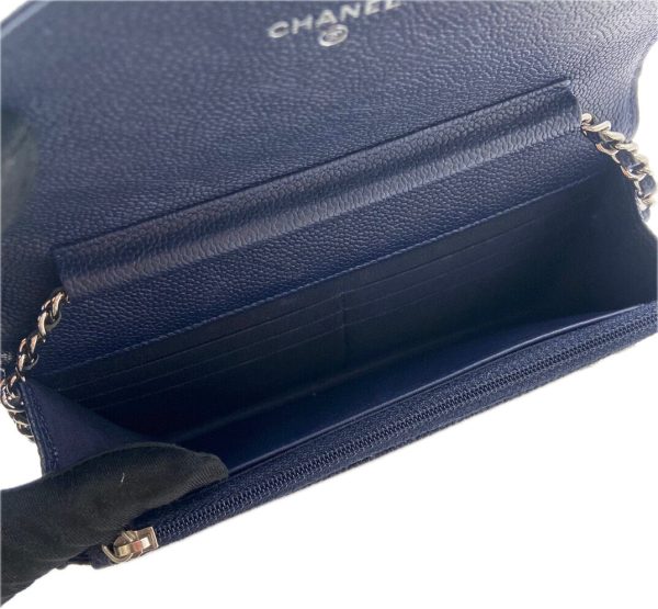 IMG 1305 Chanel Chevron Wallet on Chain Navy Caviar Leather with Silver Hardware