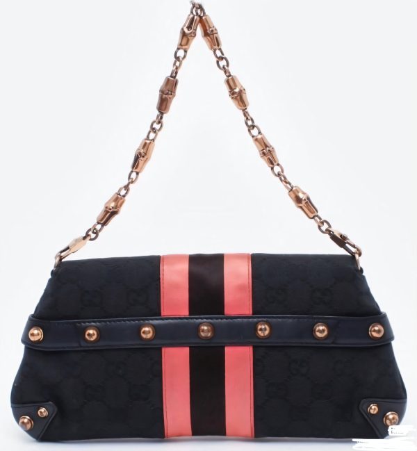 Gucci Horsebit 1955 Chain Gucci Horsebit 1955 Chain Shoulder bag Black monogram with Pink silk stripe