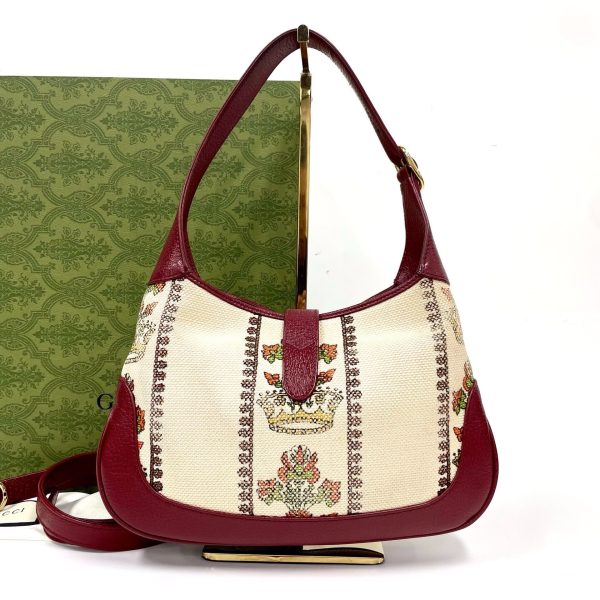 Leather Gucci Jackie 1961 Centennial 100 Year Special Edition Burgundy Leather with Canvas