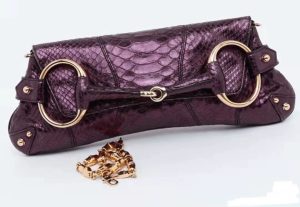 Gucci Gucci Horsebit 1955 Metallic Purple Lizard Skin Shoulder Bag Large