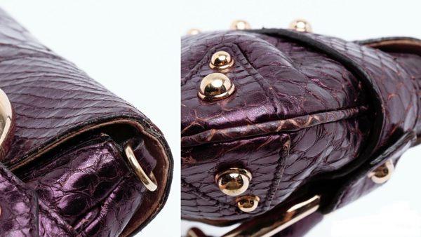 IMG 2207 Gucci Horsebit 1955 Metallic Purple Lizard Skin Shoulder Bag Large