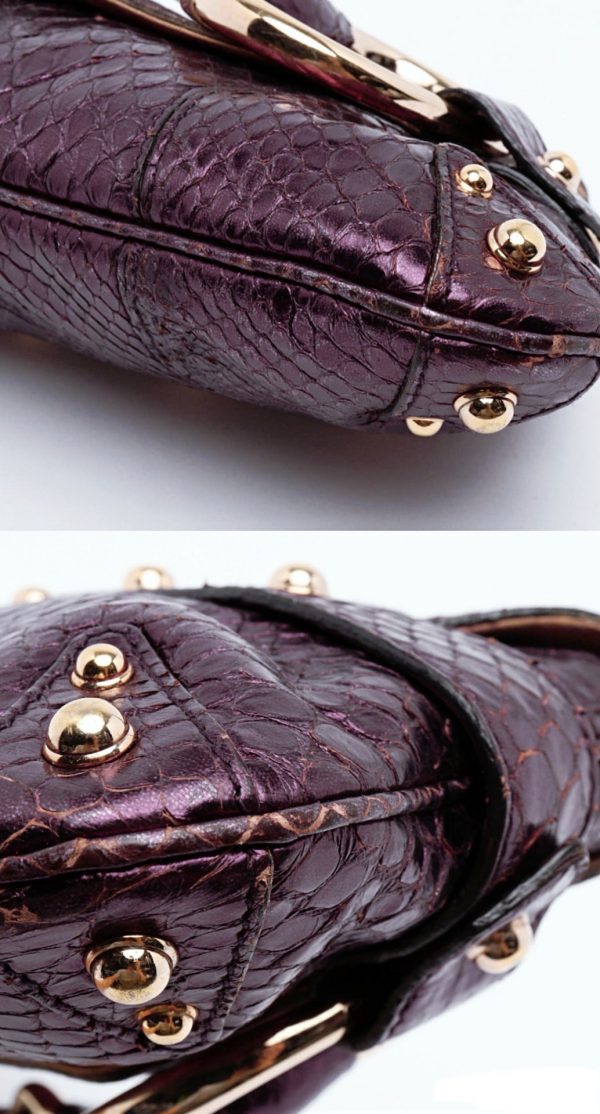 IMG 2208 Gucci Horsebit 1955 Metallic Purple Lizard Skin Shoulder Bag Large