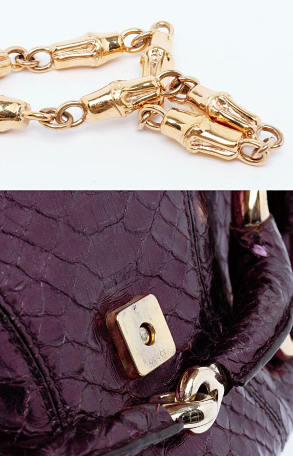 IMG 2209 Gucci Horsebit 1955 Metallic Purple Lizard Skin Shoulder Bag Large