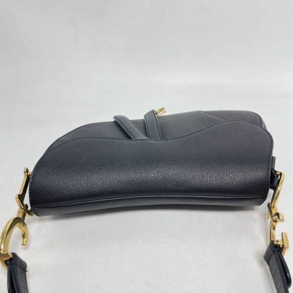 Black Dior Saddle Black Medium Grained Leather Handbag with Gold Hardware with Strap