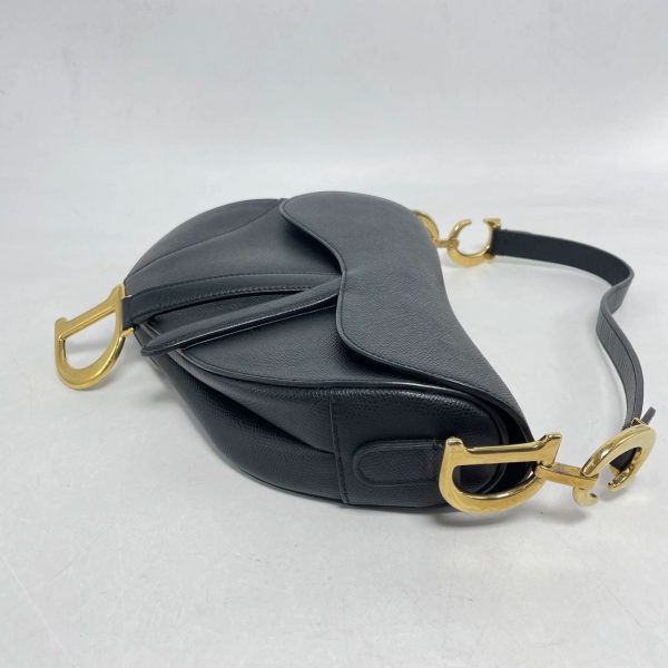 IMG 2289 Dior Saddle Black Medium Grained Leather Handbag with Gold Hardware with Strap