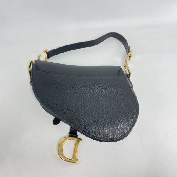 IMG 2291 Dior Saddle Black Medium Grained Leather Handbag with Gold Hardware with Strap