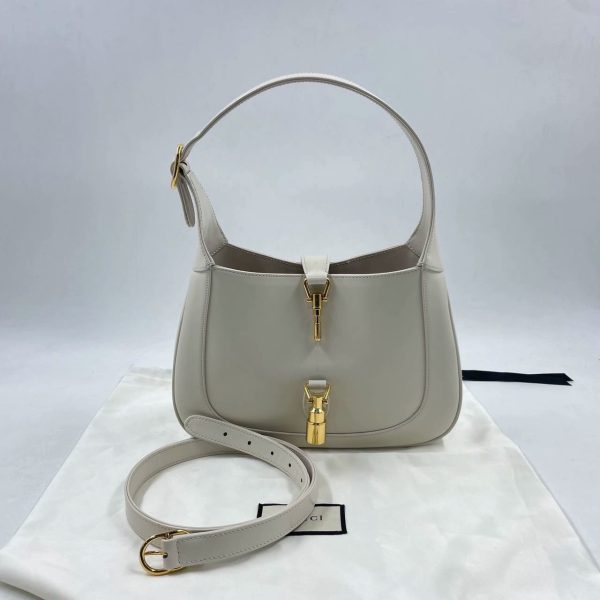 IMG 2373 Gucci Jackie 1961 White Leather Bag with Adjustable Strap Size Small