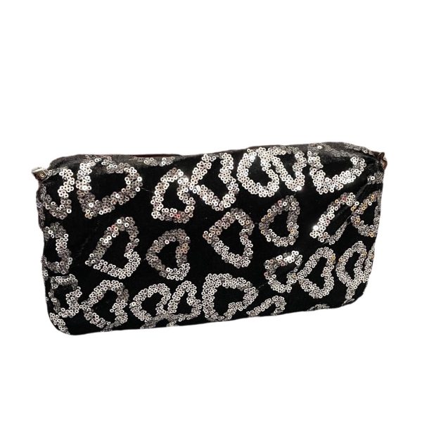 Baguette FENDI Baguette White Heart Shaped Sequin Black Shoulder Bag