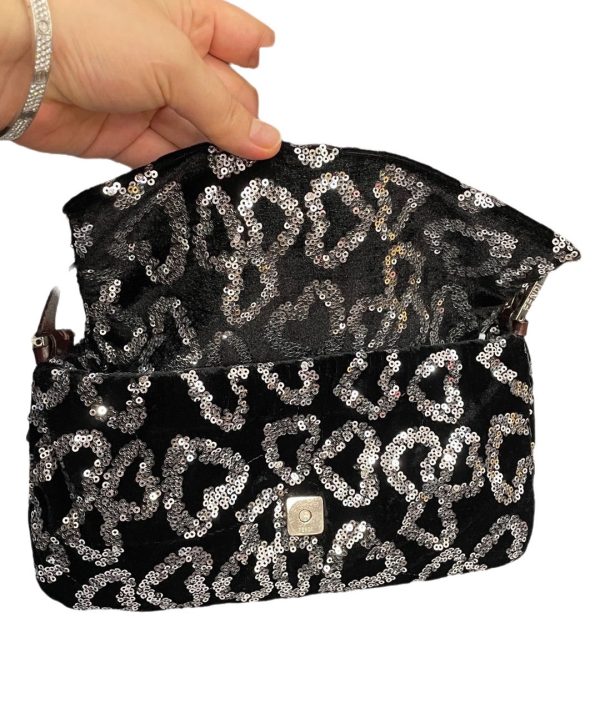 IMG 2436 FENDI Baguette White Heart Shaped Sequin Black Shoulder Bag