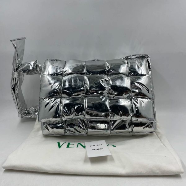 IMG 2996 Bottega Veneta Padded Cassette Silver Leather Large