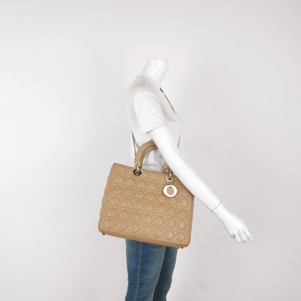 Lady Dior Lady Dior Large Bag Beige Lambskin Cannage Leather