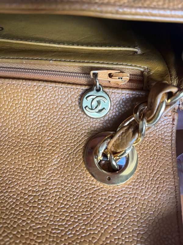 IMG 3867 Chanel Classic Flap Vintage Camel Caviar Leather 24k Gold Plated Big CC Logo