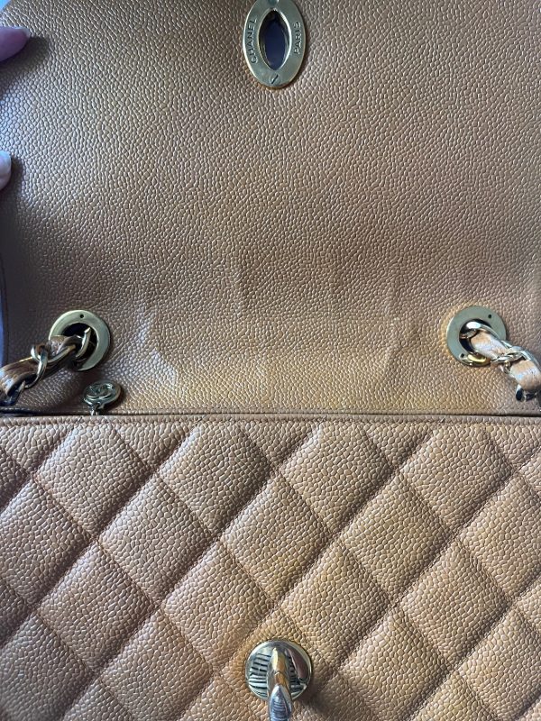 IMG 3871 Chanel Classic Flap Vintage Camel Caviar Leather 24k Gold Plated Big CC Logo