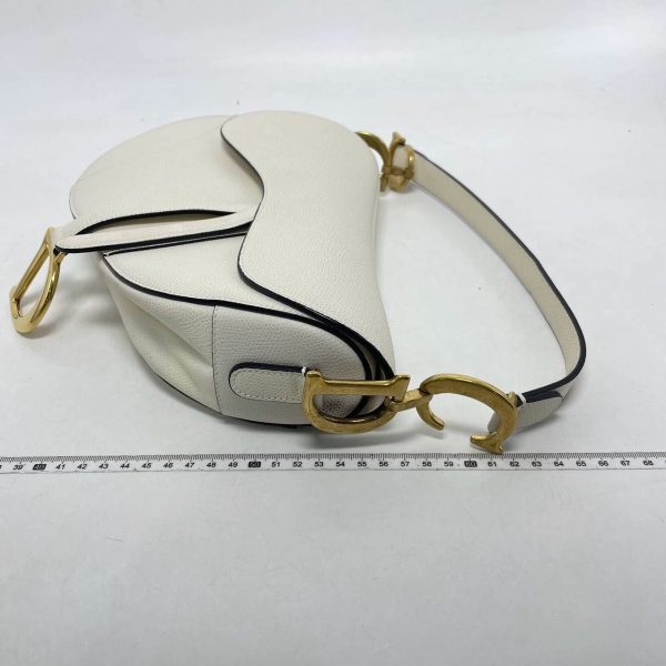 White Dior Saddle White Medium Grained Leather Handbag