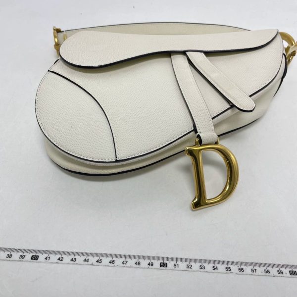 IMG 4085 Dior Saddle White Medium Grained Leather Handbag