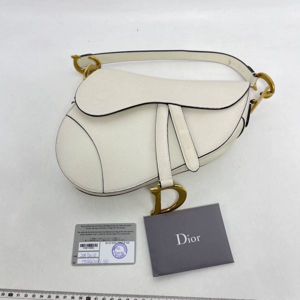 IMG 4086 Dior Saddle White Medium Grained Leather Handbag