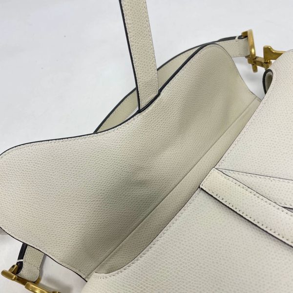 IMG 4088 Dior Saddle White Medium Grained Leather Handbag