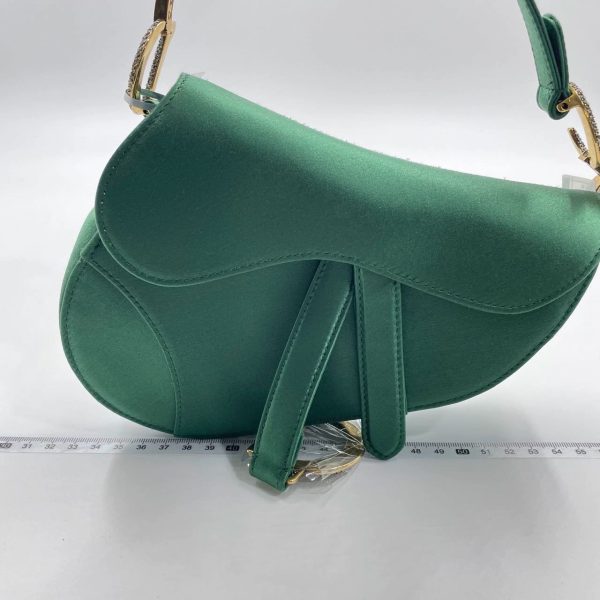 Silk Dior Saddle Mini Silk Emerald Green with crystals