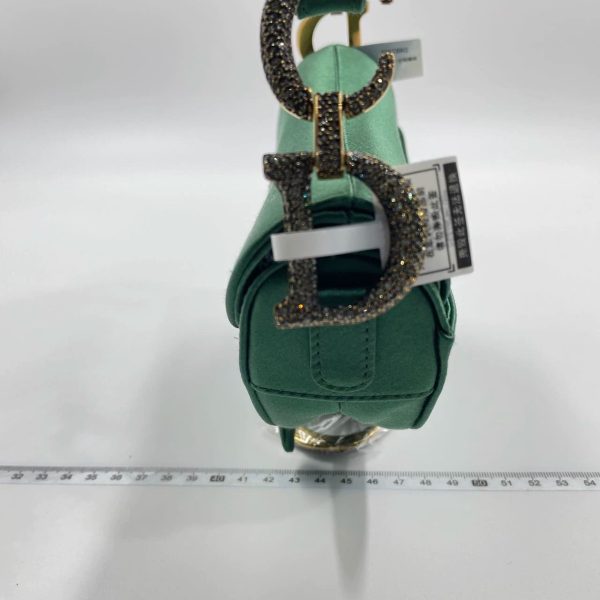 Green Dior Saddle Mini Silk Emerald Green with crystals