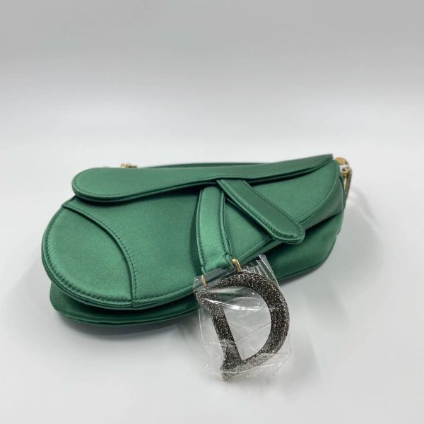 IMG 4162 Dior Saddle Mini Silk Emerald Green with crystals