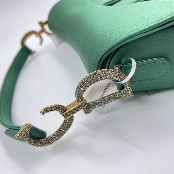 IMG 4171 Dior Saddle Mini Silk Emerald Green with crystals