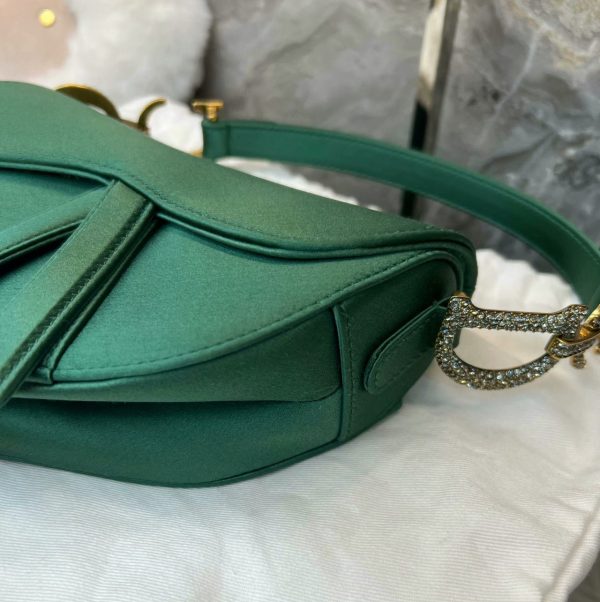 IMG 4180 Dior Saddle Mini Silk Emerald Green with crystals